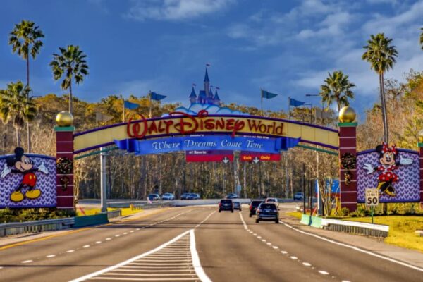 Orlando, Florida. January 11, 2019 Entrance Arch of Walt Disney Theme Parks at Lake Buena Vista area .
