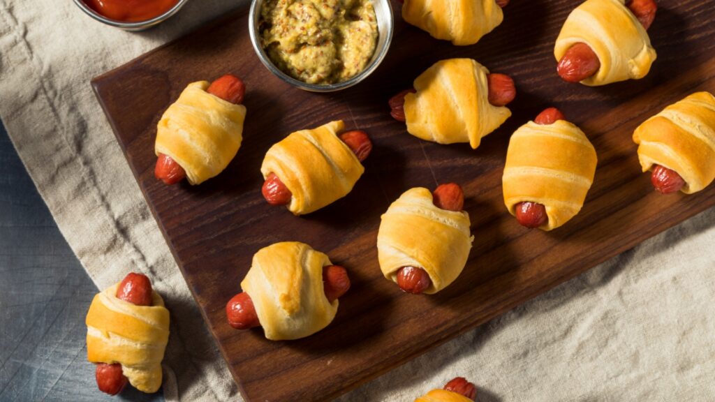 Homemade Pigs in a Blanket with Mustard and Ketchup