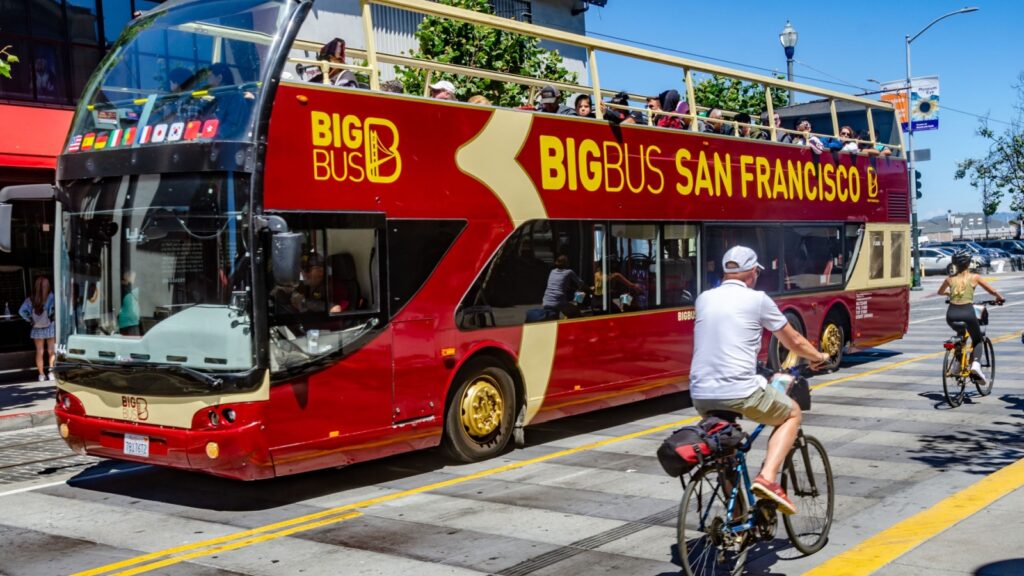 San Francisco, California - April 8 2022: A Big Bus Tours hop-on hop-off tour bus in San Francisco