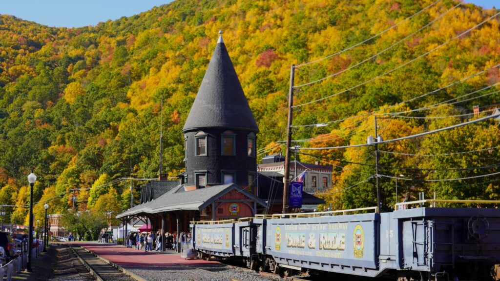 Jim Thorpe, Pennsylvania, USA - October 15, 2022: Lehigh Gorge Scenic Railway in Autumn