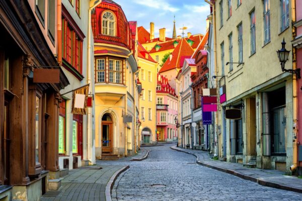 Narrow street in the old town of Tallinn, Estonia