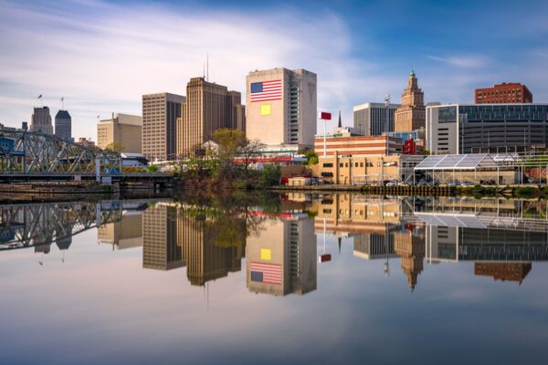 Newark, New Jersey, USA skyline on the Passaic River.