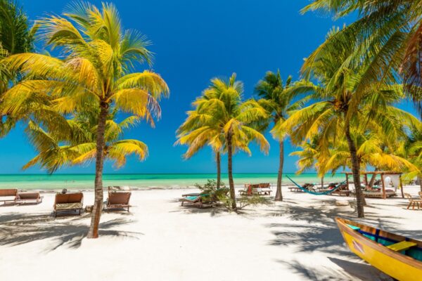 Tropical beach setting on Isla Holbox, Quintana Roo, Mexico