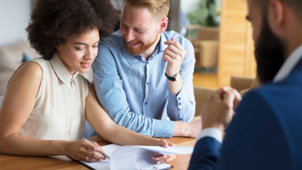 Couple discussing mortgage