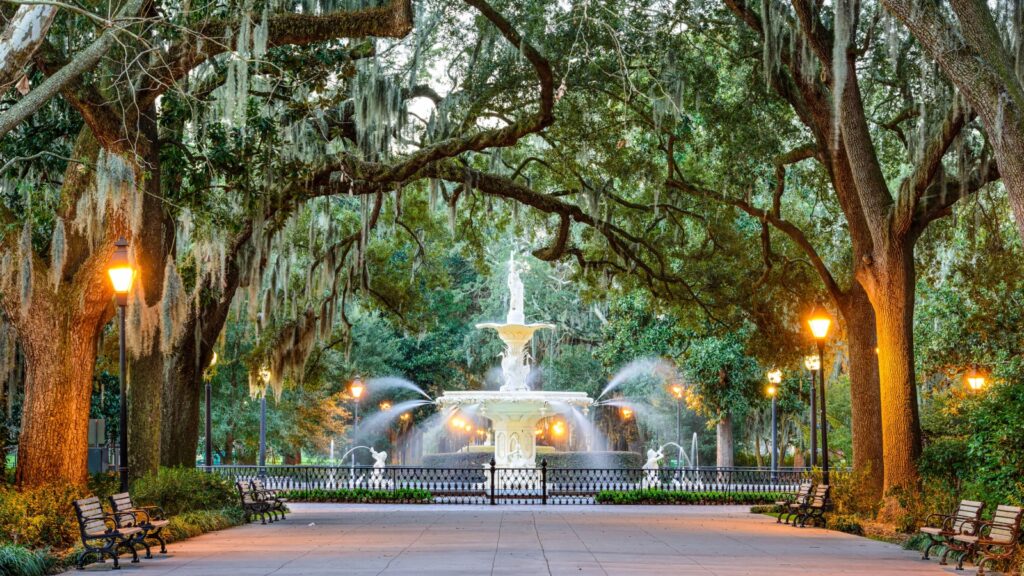 Savannah, Georgia, USA at Forsyth Park Fountain.