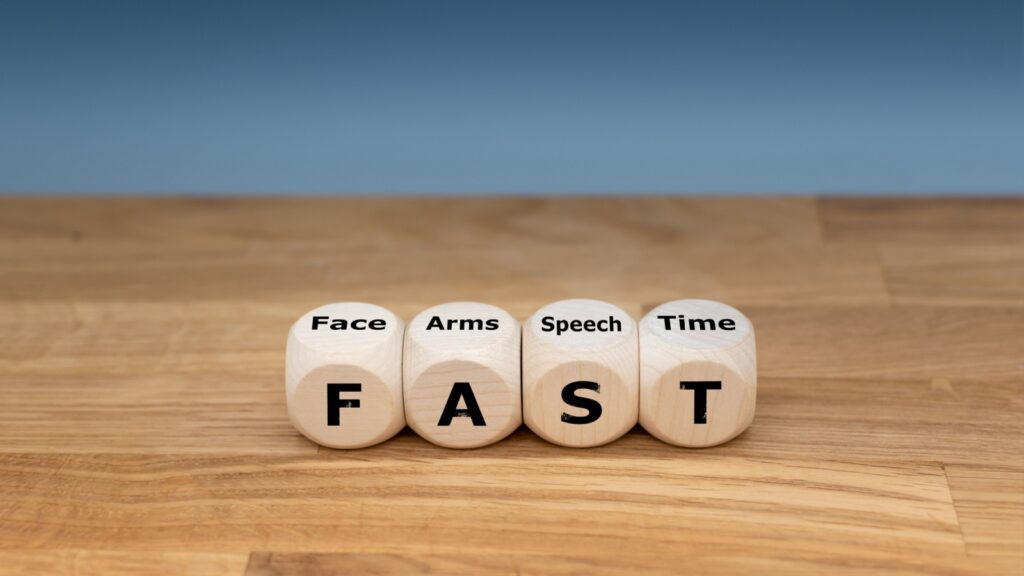 The acronym "FAST" is used as mnemonic to help a person having a stroke. "FAST" stands for "facial drooping", "arm weakness", "speech difficulties" and "time to call emergency services".