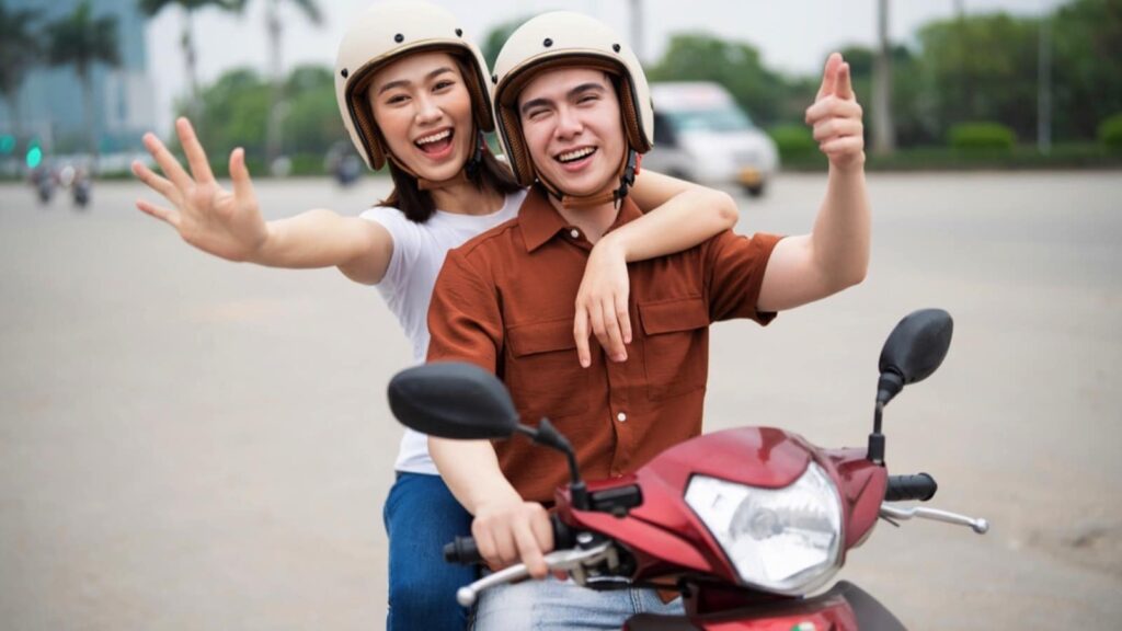 Travelers in moped