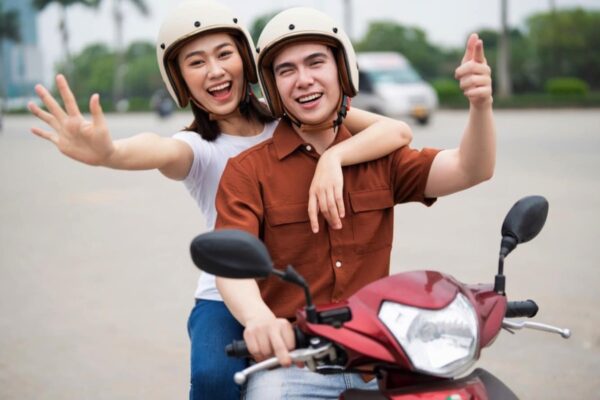 Travelers in moped