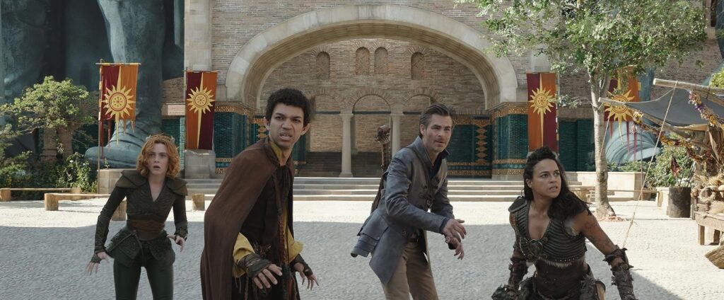 Michelle Rodriguez, Chris Pine, Sophia Lillis, and Justice Smith in Dungeons & Dragons: Honor Among Thieves (2023)