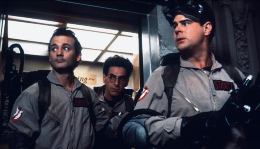 Dan Aykroyd, Bill Murray, and Harold Ramis in Ghostbusters (1984)