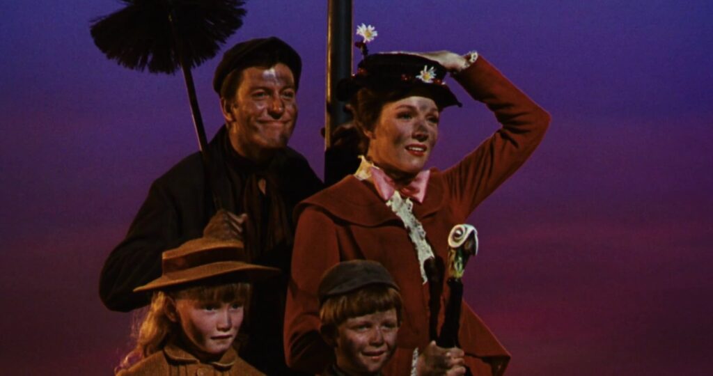 Julie Andrews, Dick Van Dyke, Karen Dotrice, and Matthew Garber in Mary Poppins (1964)