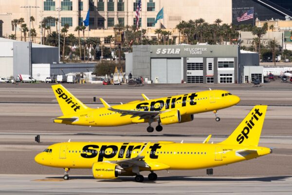 Las Vegas, NV - 13 March 2024: Spirit Airlines Airbus A320s in Las Vegas international airport.