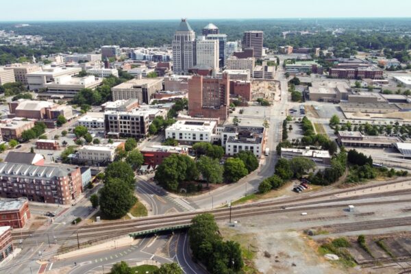 An aerial view of the famous city of Greensboro in North Carolina, USA