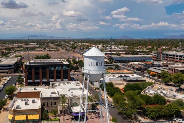 July 28, 2022, Gilbert, Arizona, USA. Gilbert water tower. Suburb of Phoenix Arizona.