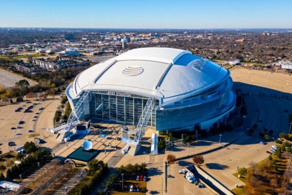 Arlington, TX - December 29, 2023: AT and T Stadium, completed in 2009, is home to the NFL Dallas Cowboys Football Team.